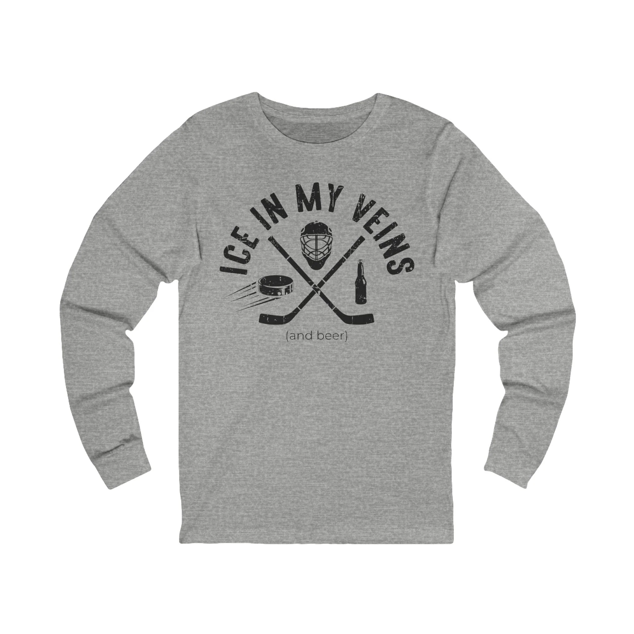 Funny Hockey Long Sleeve T-Shirt - Ice In My Veins And Beer Unisex Hockey Long Sleeve Shirt - Image 3