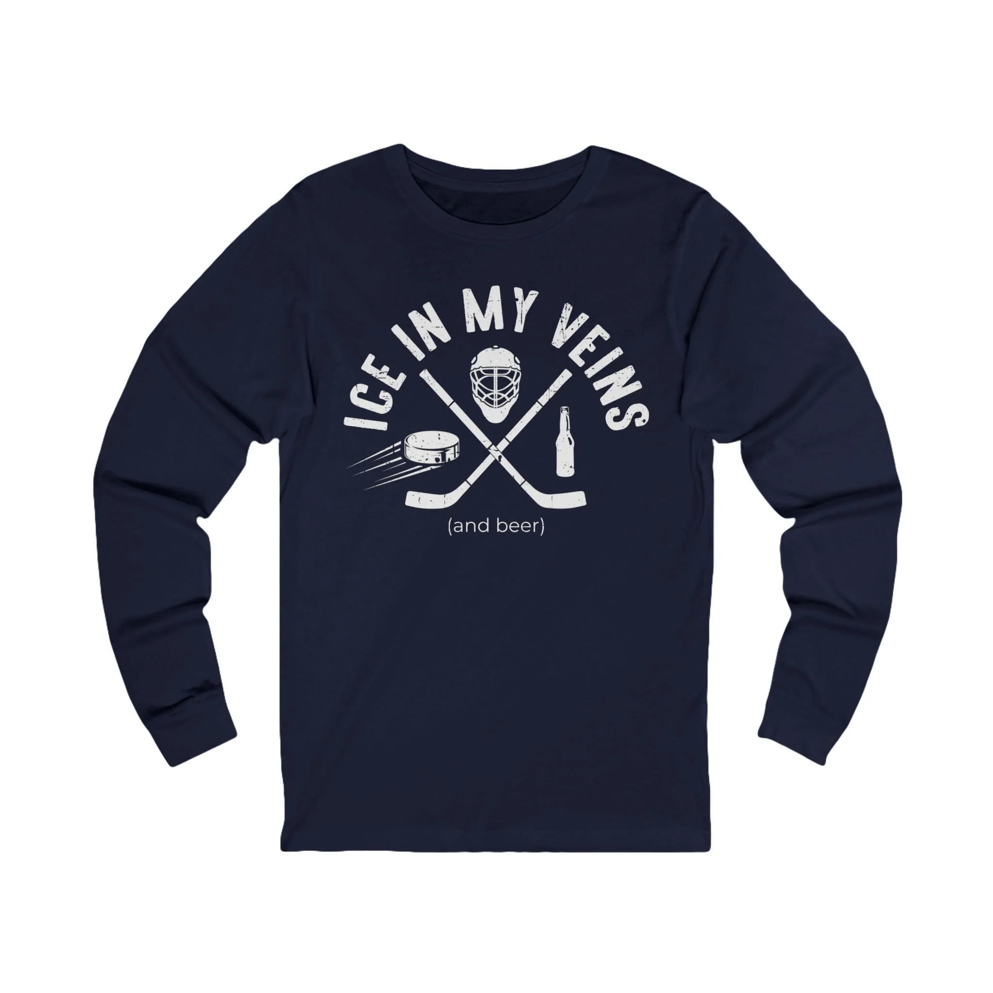 Funny Hockey Long Sleeve T-Shirt - Ice In My Veins And Beer Unisex Hockey Long Sleeve Shirt - Image 5