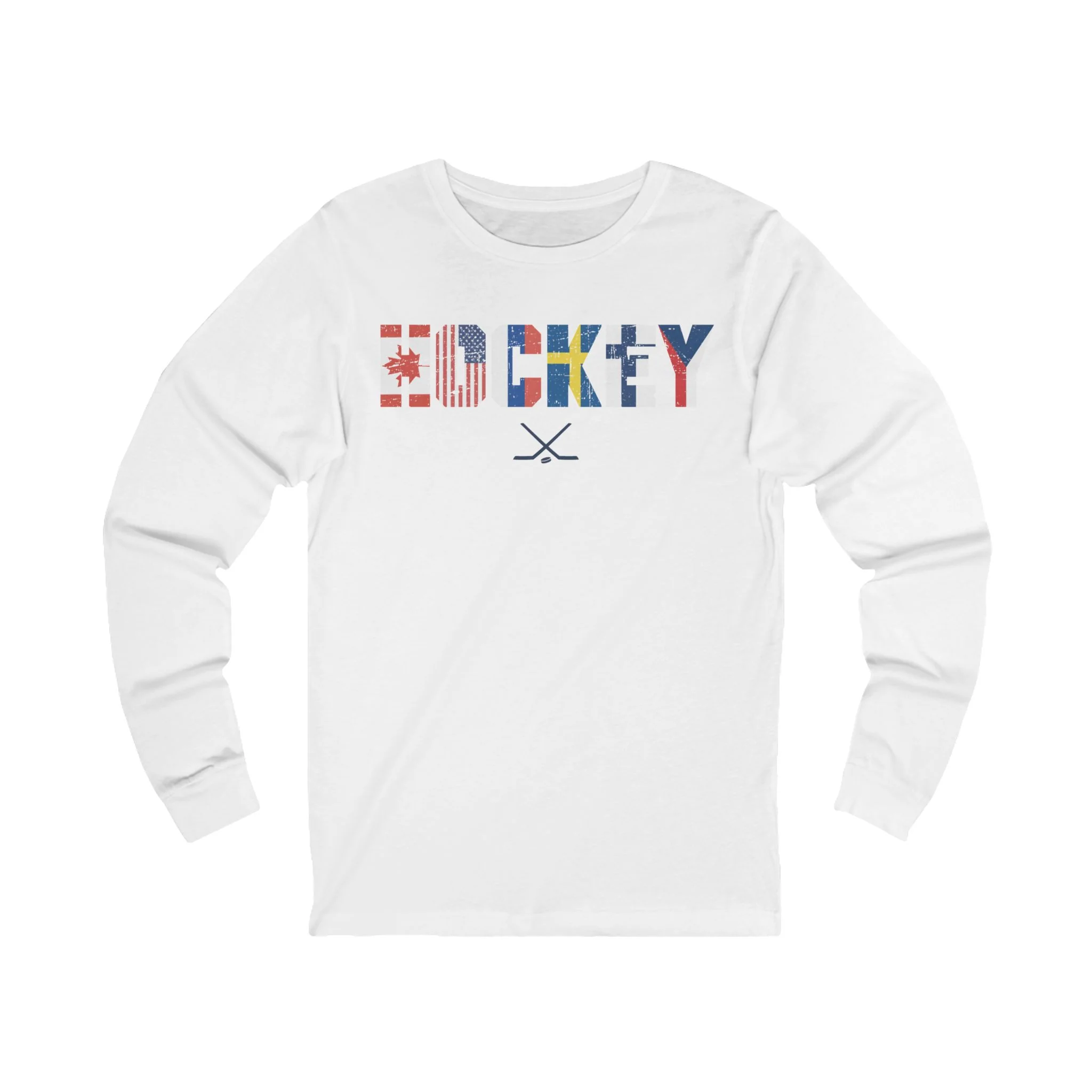 Funny Hockey Long Sleeve T-Shirt - International Hockey Flags Unisex Hockey Long Sleeve Shirt