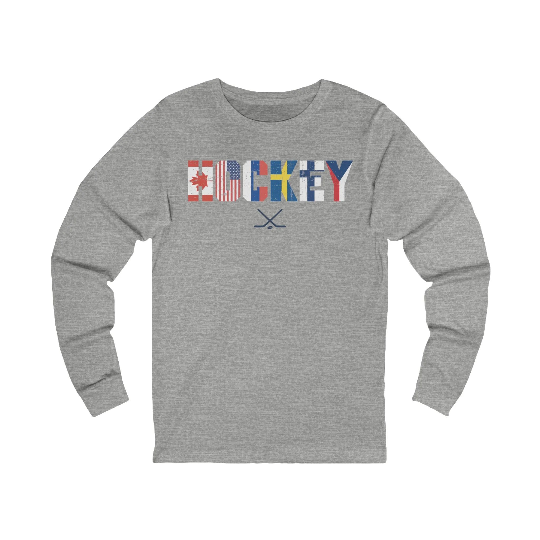 Funny Hockey Long Sleeve T-Shirt - International Hockey Flags Unisex Hockey Long Sleeve Shirt - Image 3