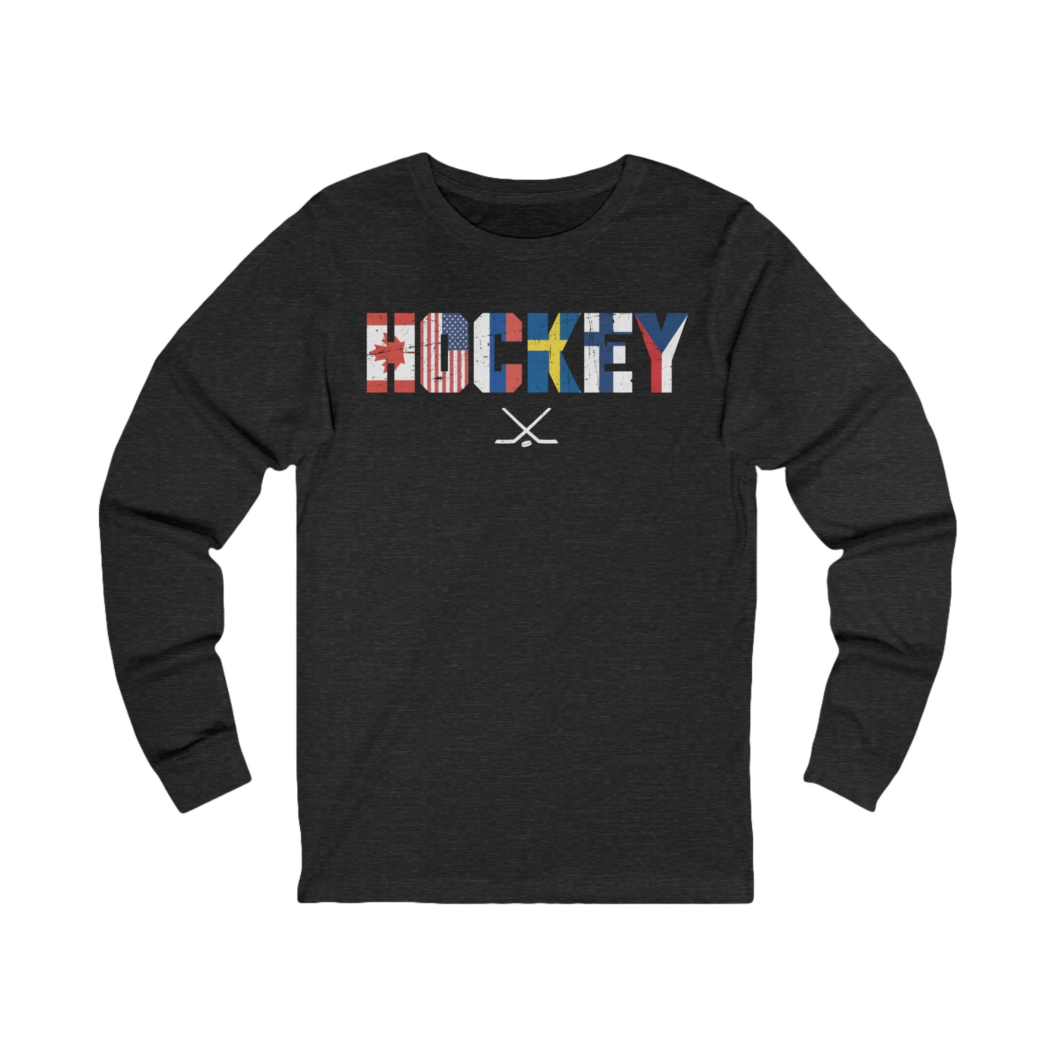Funny Hockey Long Sleeve T-Shirt - International Hockey Flags Unisex Hockey Long Sleeve Shirt - Image 4