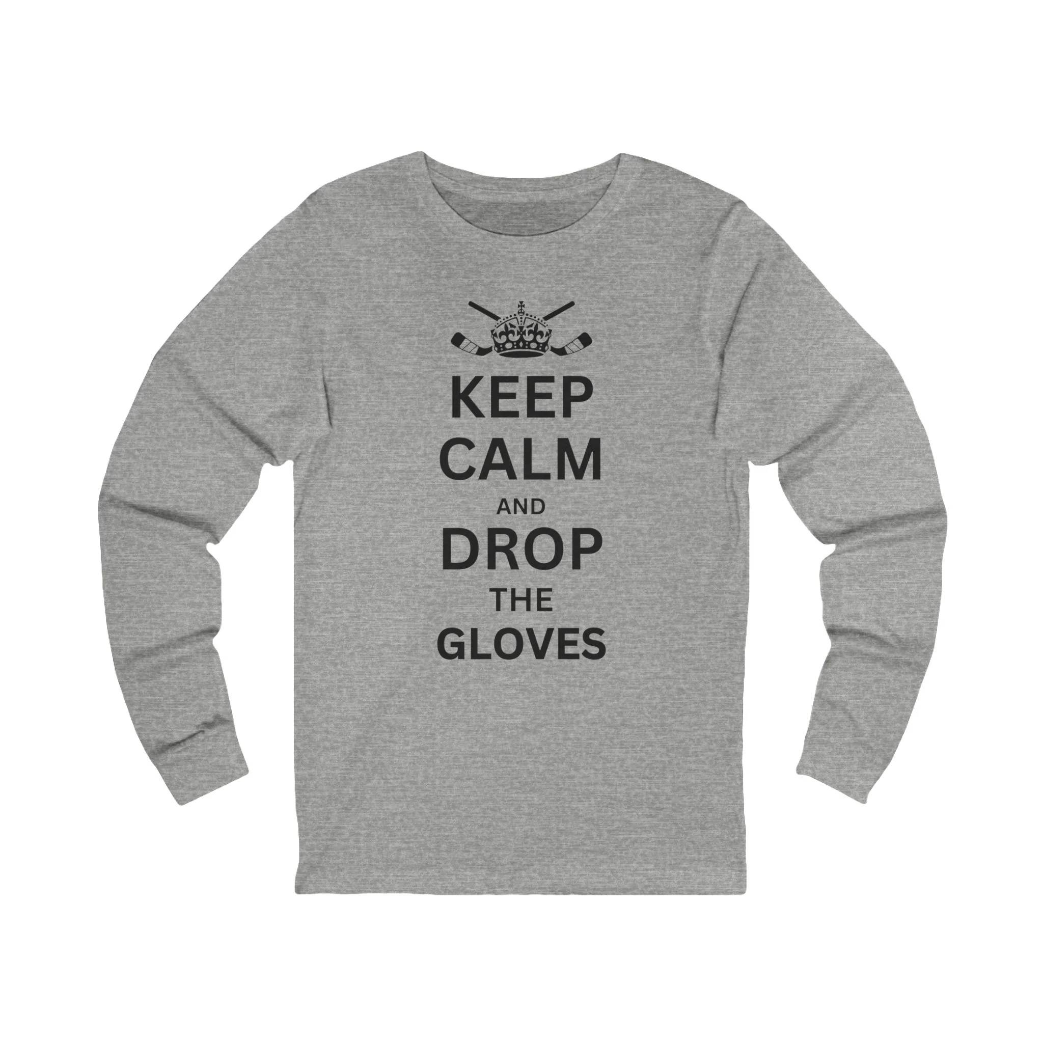 Funny Hockey Long Sleeve T-Shirt - Keep Calm And Drop The Gloves Unisex Hockey Long Sleeve Shirt - Image 4