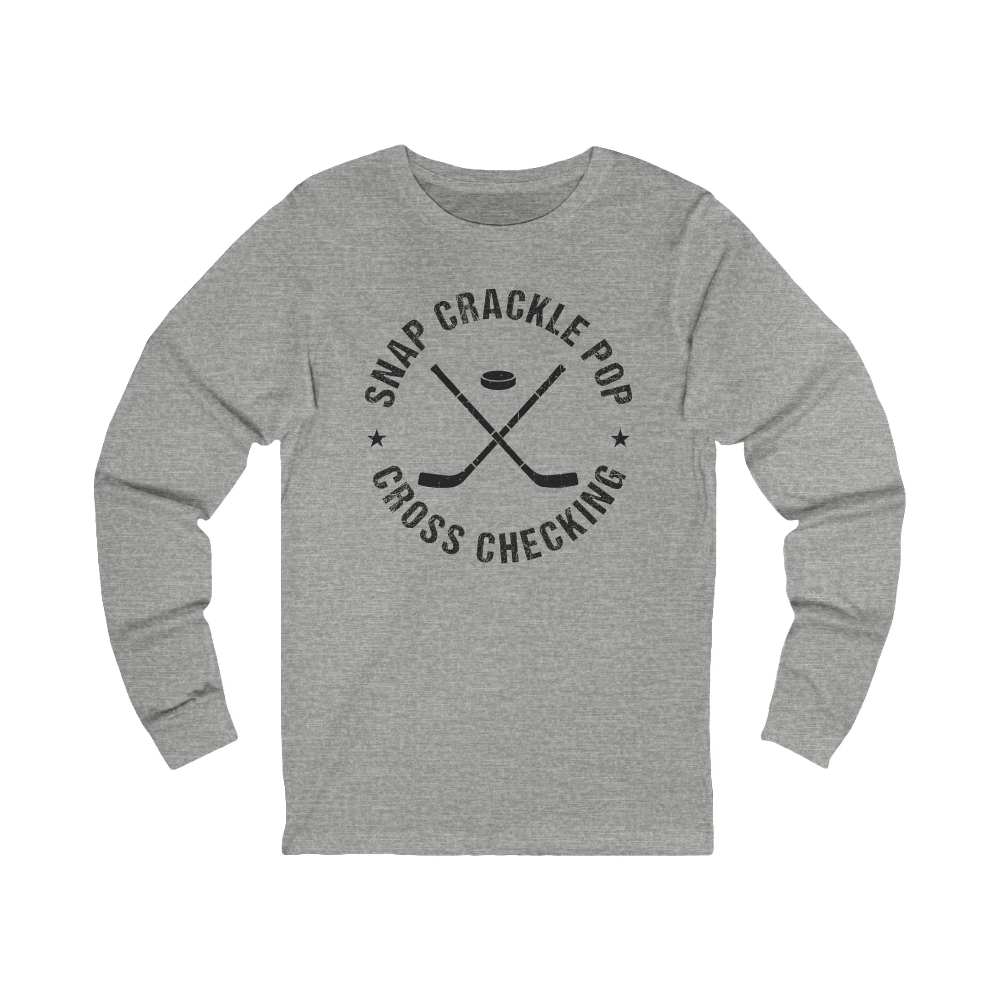 Funny Hockey Long Sleeve T-Shirt - Snap Crackle Pop Cross Checking Unisex Hockey Long Sleeve Shirt - Image 3
