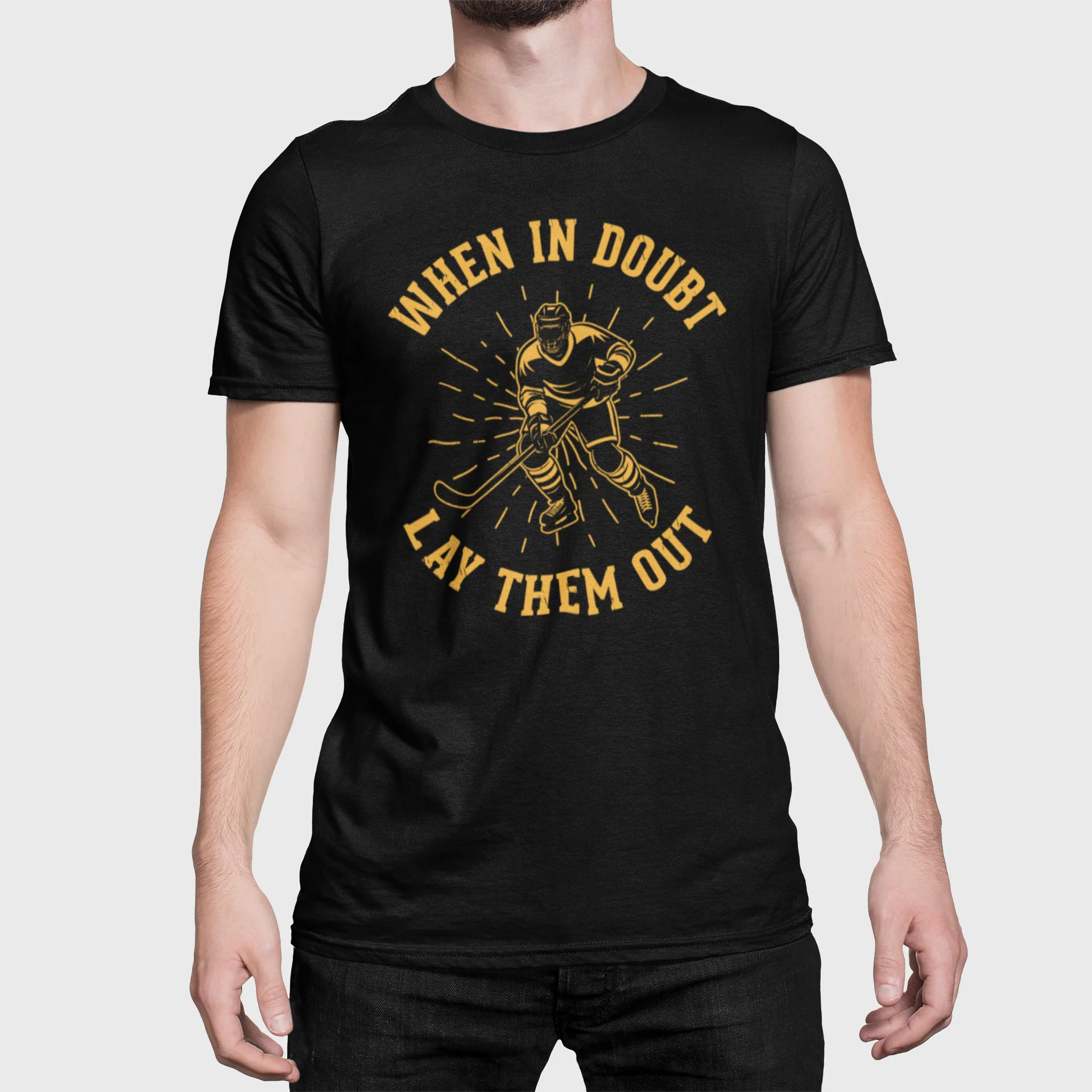 Funny Hockey T-Shirt - When In Doubt Lay Them Out Unisex Hockey Shirt - Image 5