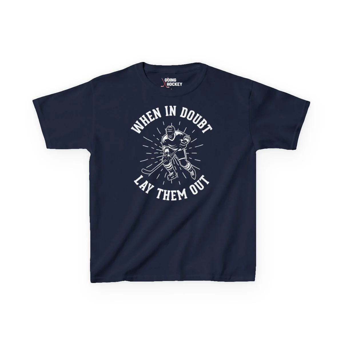 Funny Kids Hockey T-Shirt - When In Doubt Lay Them Out Kids Hockey Shirt - Image 5