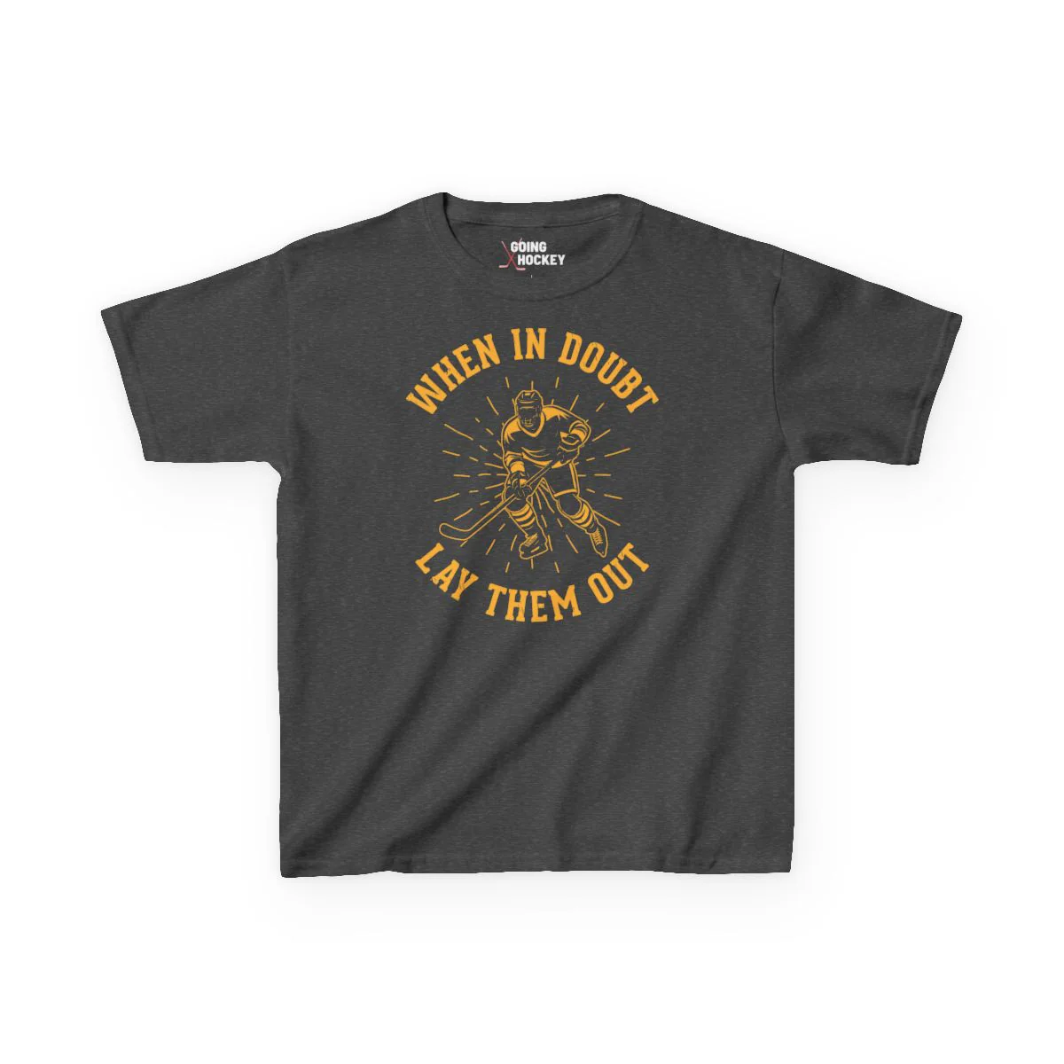 Funny Kids Hockey T-Shirt - When In Doubt Lay Them Out Kids Hockey Shirt - Image 6