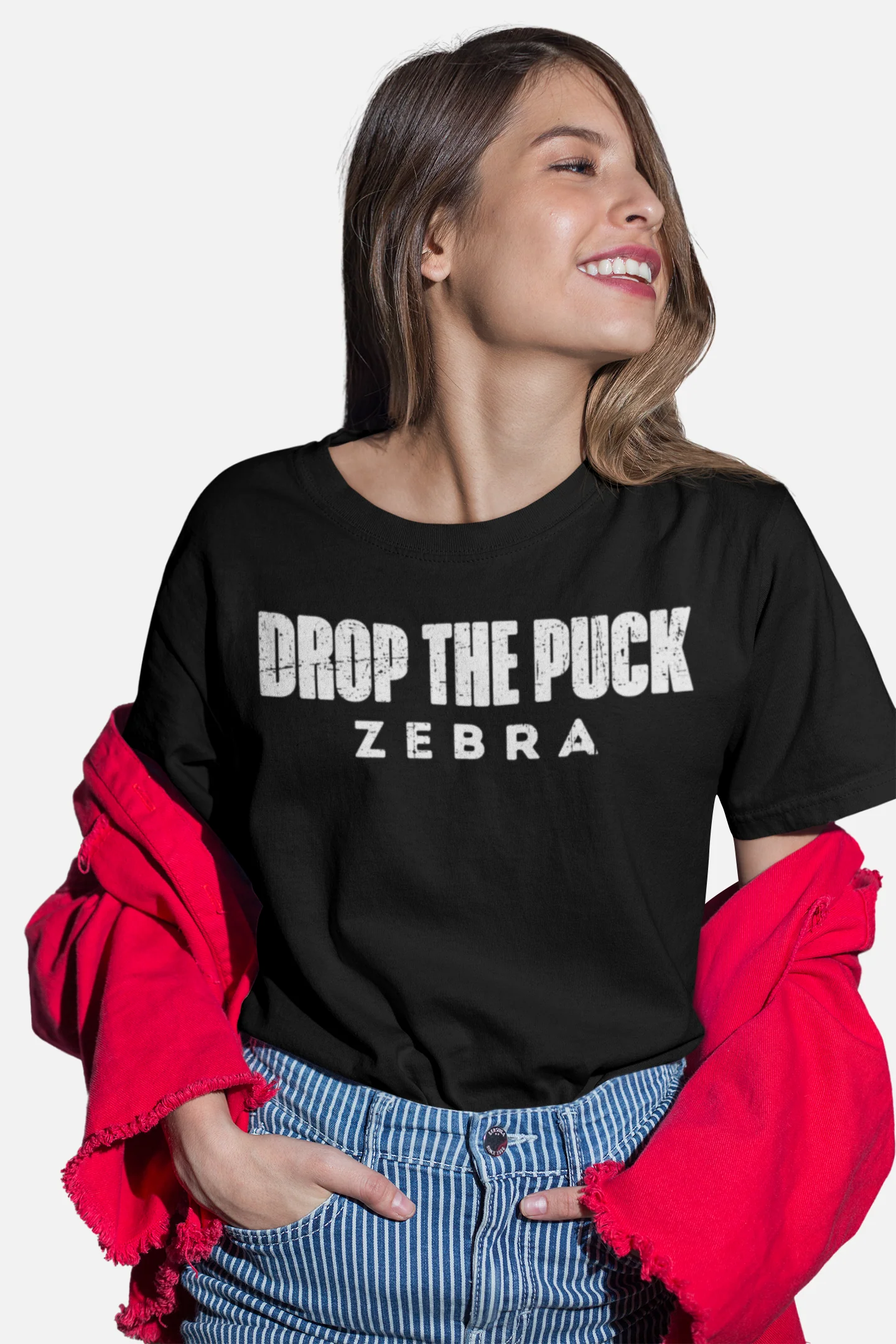 Funny Hockey T-Shirt - Drop The Puck Zebra Unisex Hockey Shirt - Image 5