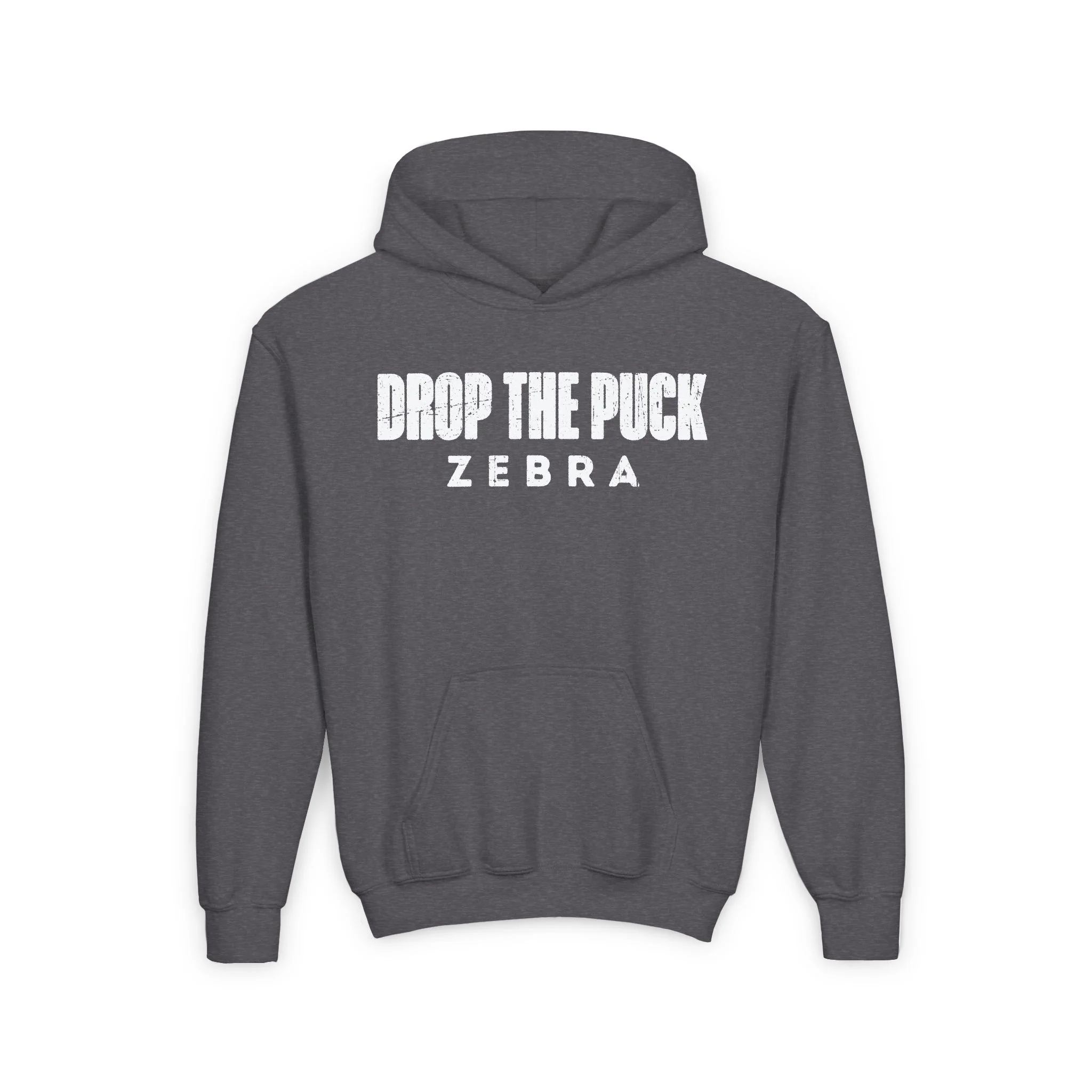 Funny Kids Hockey Hoodie - Drop The Puck Zebra Kids Hockey Hoodie - Image 4