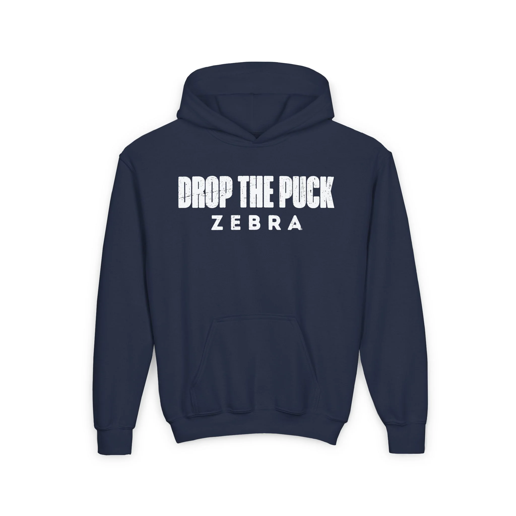 Funny Kids Hockey Hoodie - Drop The Puck Zebra Kids Hockey Hoodie - Image 5