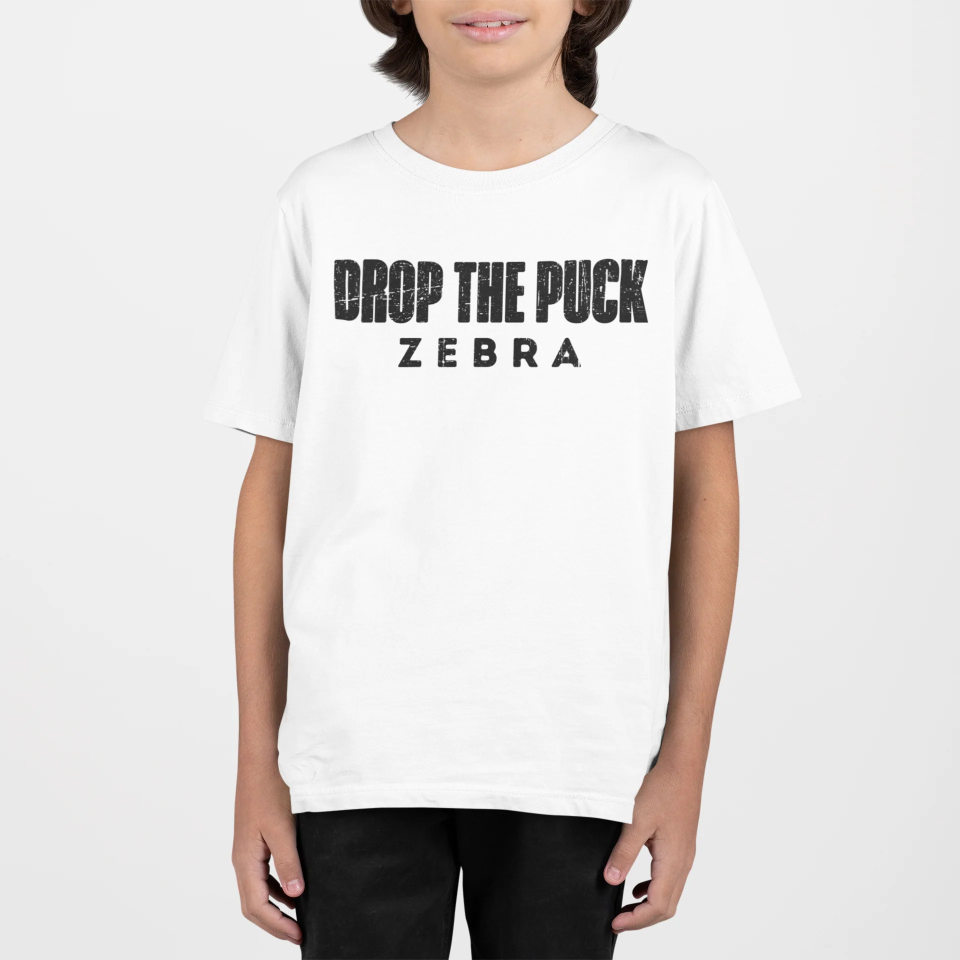Funny Kids Hockey T-Shirt - Drop The Puck Zebra Kids Hockey Shirt - Image 5