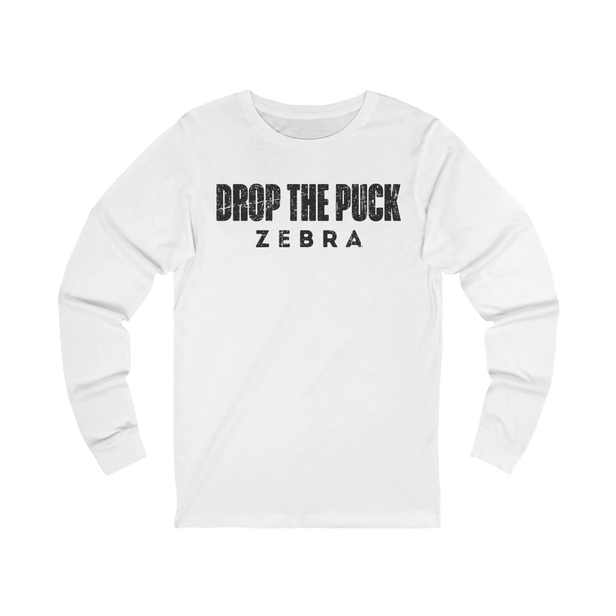 Funny Hockey Long Sleeve T-Shirt - Drop The Puck Zebra Unisex Hockey Long Sleeve Shirt - Image 2